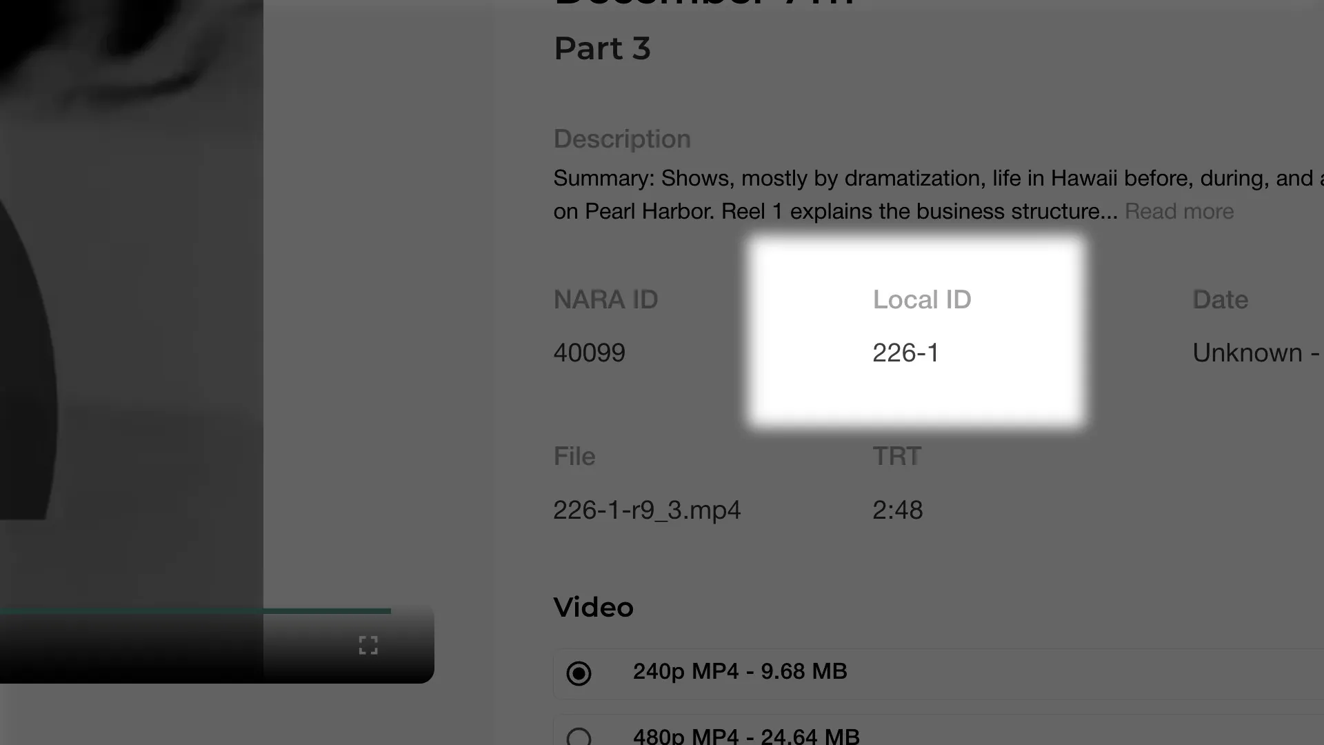 Example of Local ID location in The Archive Project